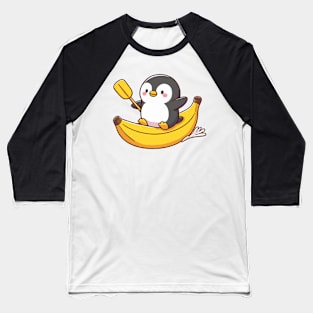 Cute Penguin On Banana Canoe Baseball T-Shirt